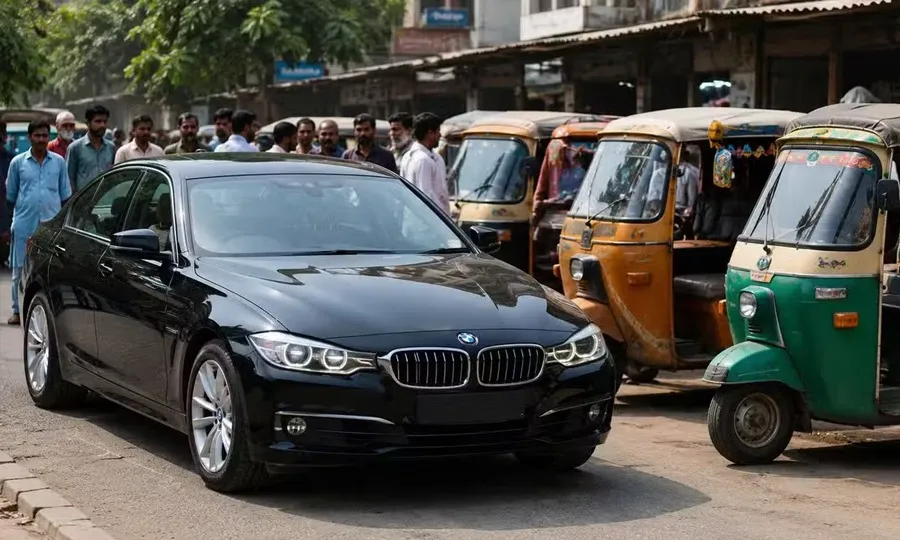 رکشہ یونین کے چیئرمین کی بی ایم ڈبیو میں آمد، انٹرنیٹ پر نئی بحث کا آغاز