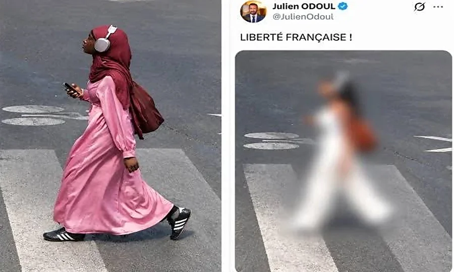 فرنچ رکن پارلیمنٹ کی متعصبانہ حرکت، سڑک سے گزرتی مسلم خاتون کی تصویر کو اے آئی سے تبدیل کر دیا